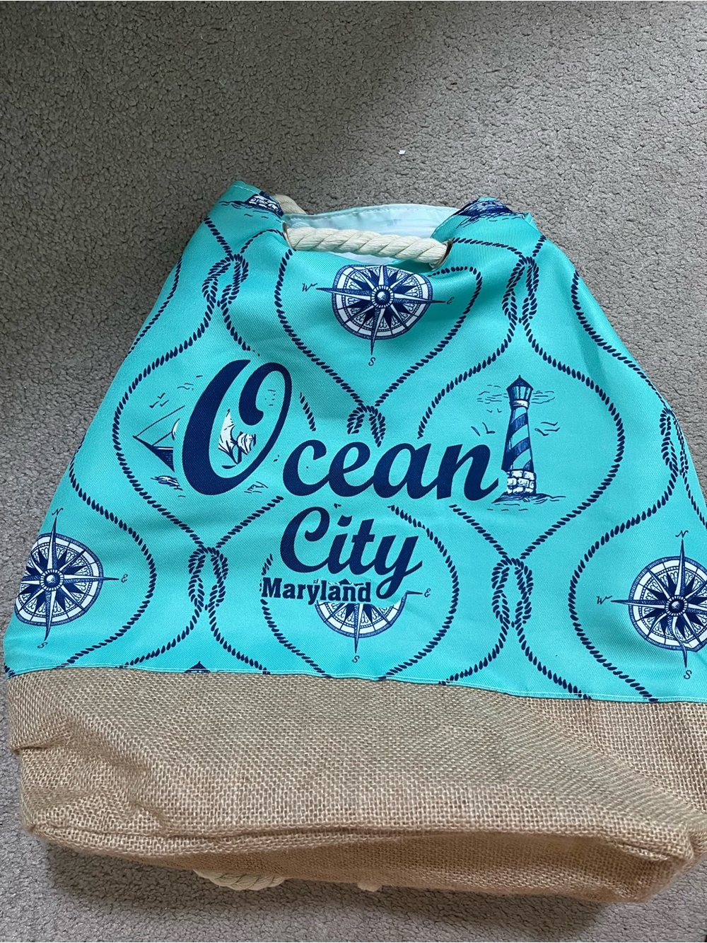 Ocean City Maryland Nautical Tote Bag - Teal and Tan